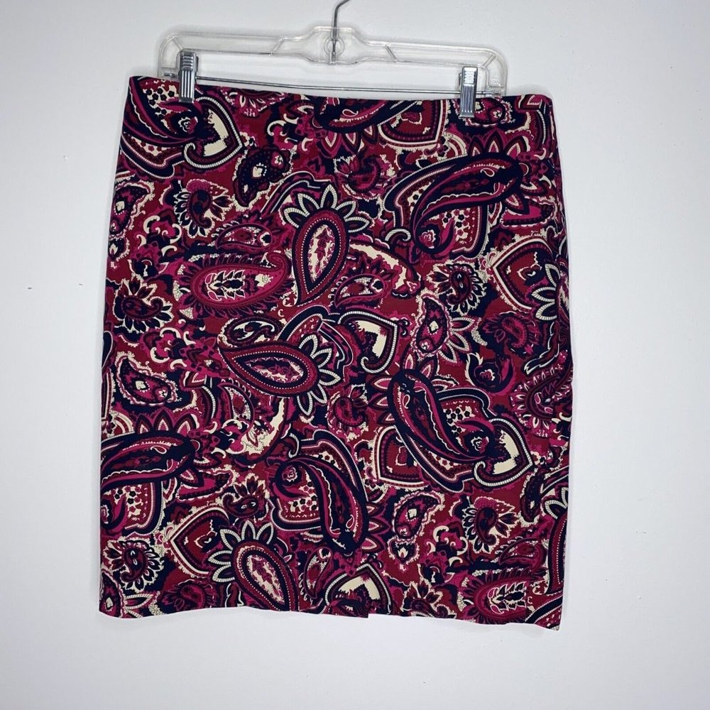Talbots Pink Blue Paisley Skirt Lined Size 12 Petite Straight Wiggle 21" long